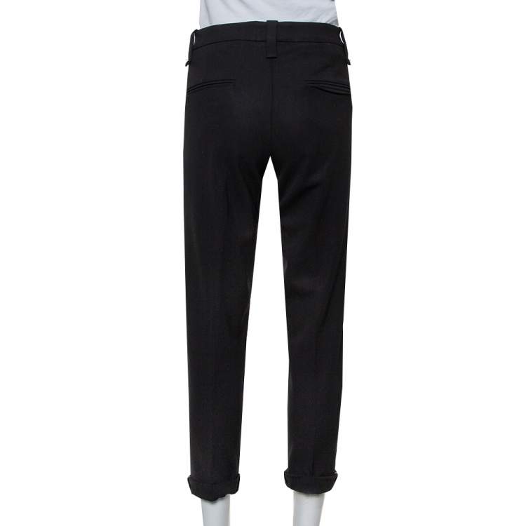 Pre Owned Brunello Cucinelli Black Wool Embellished Hem Detail Tapered Leg Trousers M