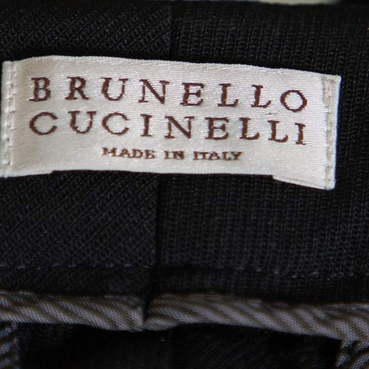 Pre Owned Brunello Cucinelli Black Wool Embellished Hem Detail Tapered Leg Trousers M