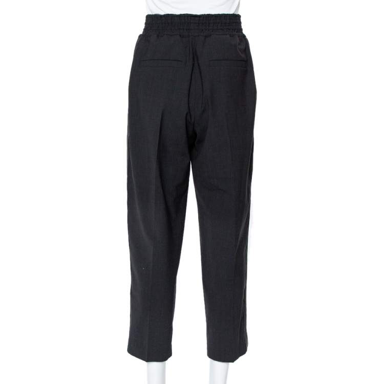 Pre Owned Brunello Cucinelli Black Wool Lurex Trim Elasticized Waist Detail Pants S