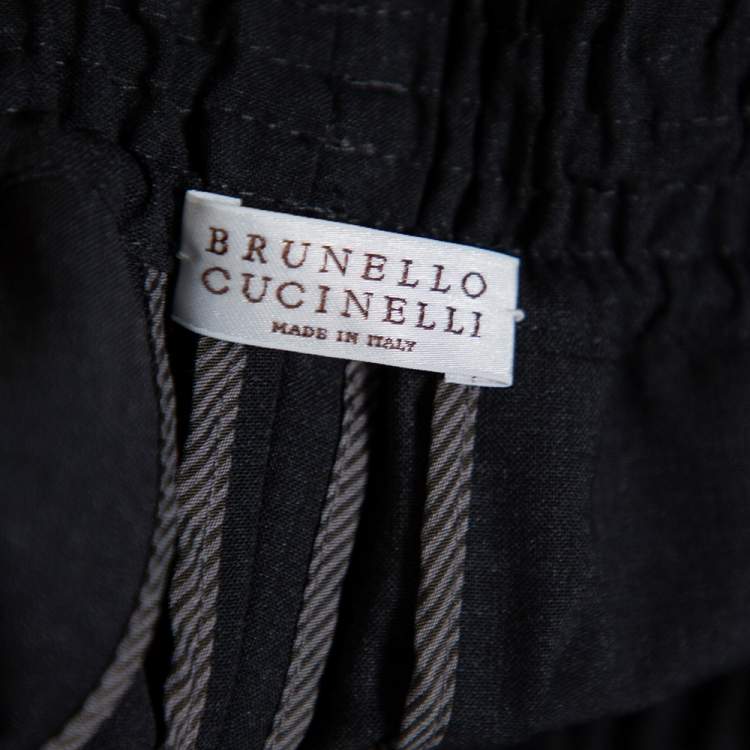 Pre Owned Brunello Cucinelli Black Wool Lurex Trim Elasticized Waist Detail Pants S