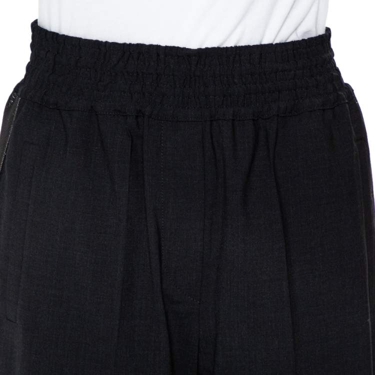 Pre Owned Brunello Cucinelli Black Wool Lurex Trim Elasticized Waist Detail Pants S