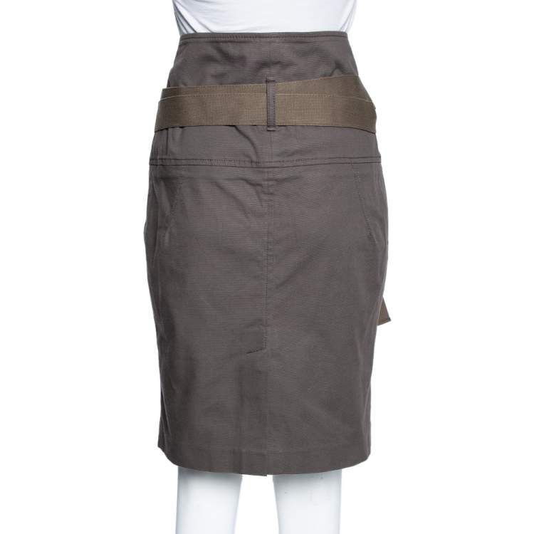 Pre Owned Brunello Cucinelli X Gunex Brown Cotton Belted Mini Skirt M