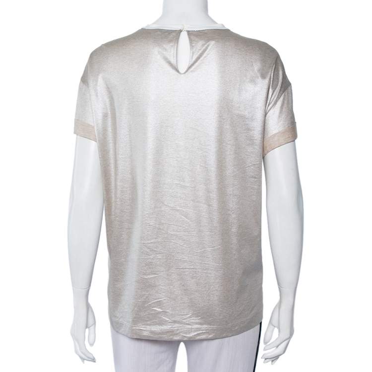 Pre Owned Brunello Cucinelli Metallic Cotton Crewneck T-Shirt XL