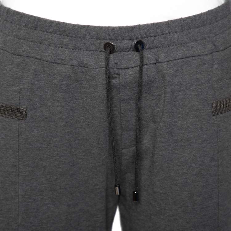 Pre Owned Brunello Cucinelli Grey Cotton Knit Lurex Trim Felpa Joggers XS