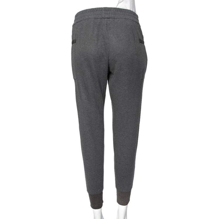 Pre Owned Brunello Cucinelli Grey Cotton Knit Lurex Trim Felpa Joggers XS