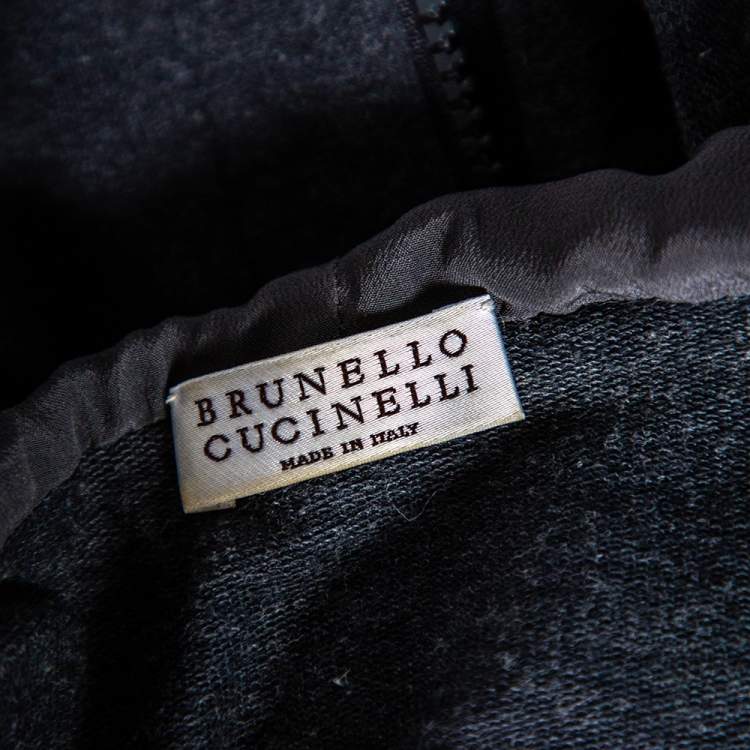 Pre Owned Brunello Cucinelli Grey Cotton Contrast Trim Detail Sleeveless Hoodie XL