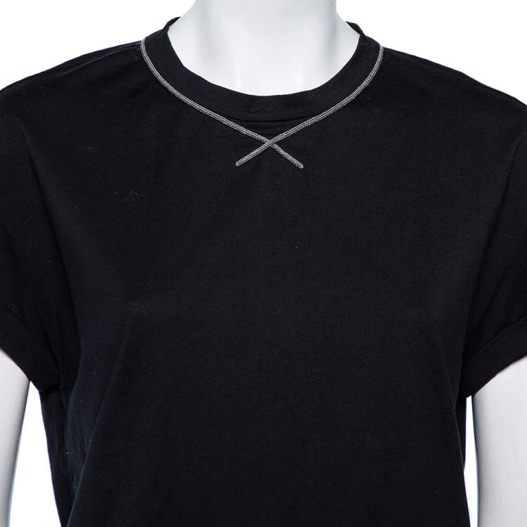 Pre Owned Brunello Cucinelli Black Cotton Emnbellished Neck T-Shirt M