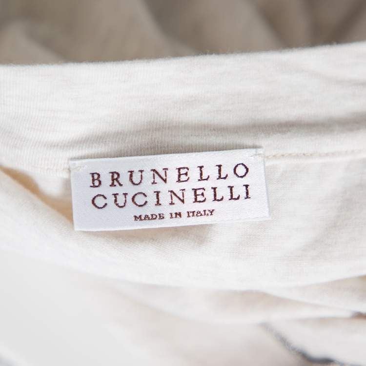Pre Owned Brunello Cucinelli Beige Cotton Neck Trim T-Shirt XXL