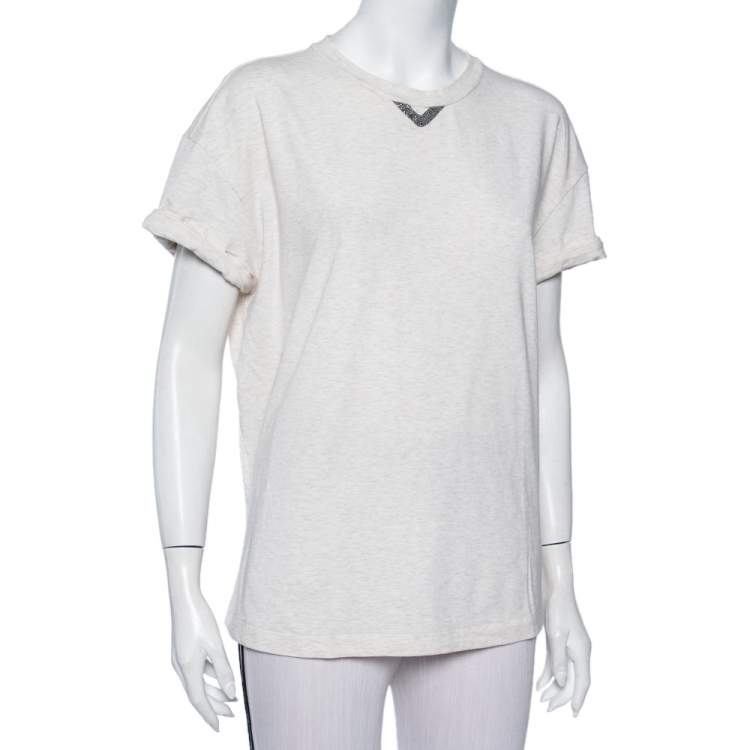 Pre Owned Brunello Cucinelli Beige Cotton Neck Trim T-Shirt XXL