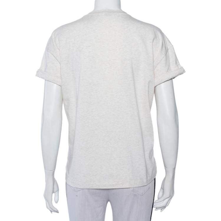 Pre Owned Brunello Cucinelli Beige Cotton Neck Trim T-Shirt XXL