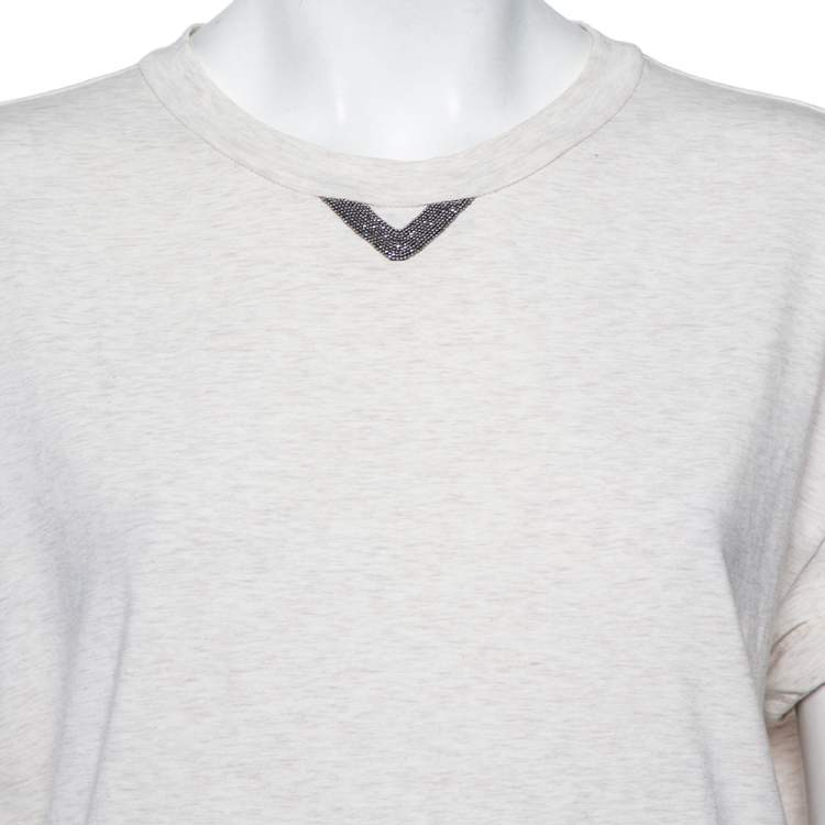 Pre Owned Brunello Cucinelli Beige Cotton Neck Trim T-Shirt XXL