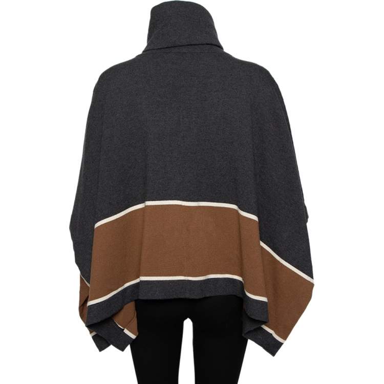 Pre Owned Brunello Cucinelli Color Block Cashmere Turtleneck Poncho (One Size)