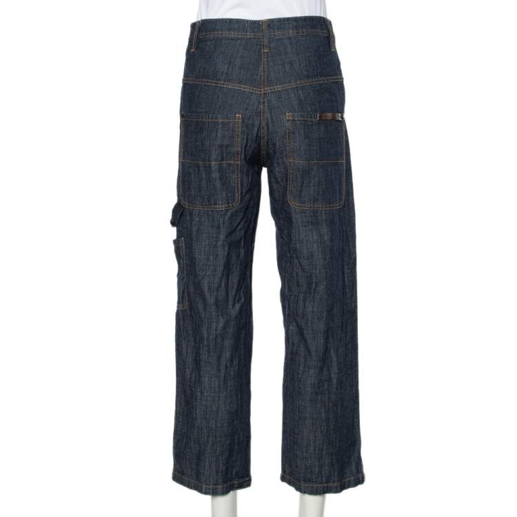 مملوكة مسبقًا Brunello Cucinelli Navy Blue Lightweight Denim Cropped Carpenter Jeans S