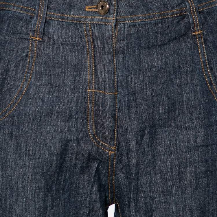 مملوكة مسبقًا Brunello Cucinelli Navy Blue Lightweight Denim Cropped Carpenter Jeans S