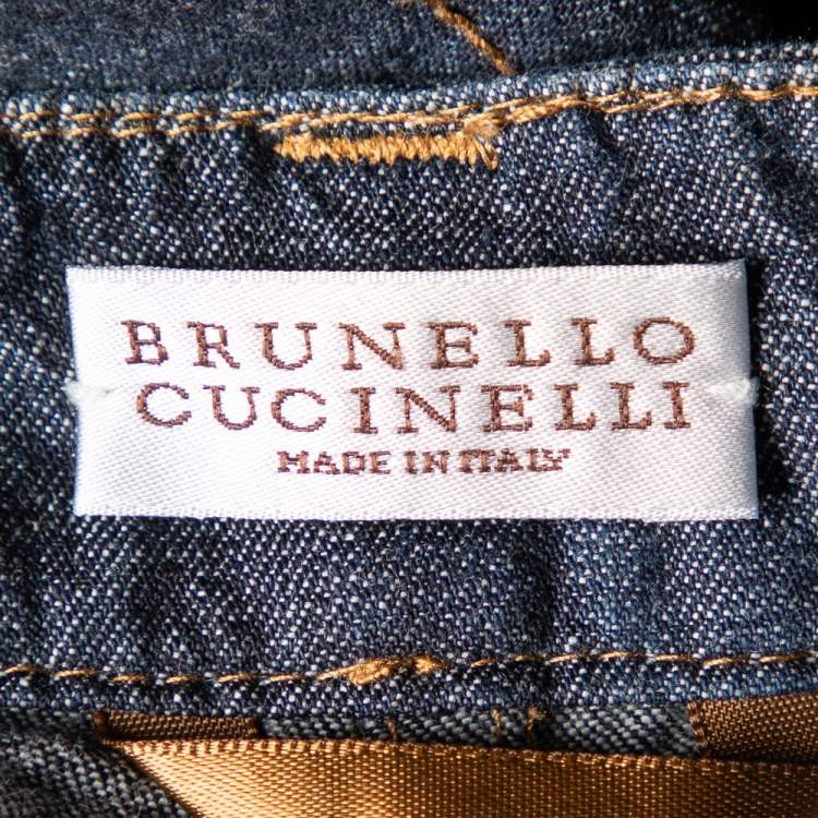 مملوكة مسبقًا Brunello Cucinelli Navy Blue Lightweight Denim Cropped Carpenter Jeans S