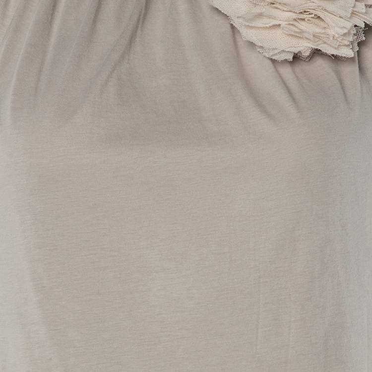 Pre Owned Brunello Cucinelli Beige Cotton Knit Applique Detail Sleeveless Tunic M