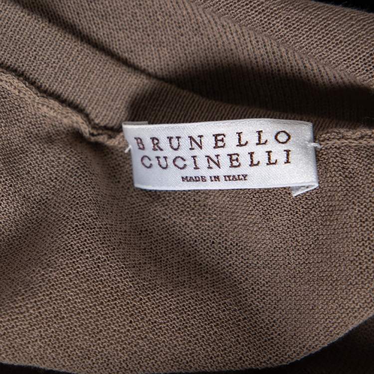Pre Owned Brunello Cucinelli Light Brown Knit Embellished Detail Oversized Top M 