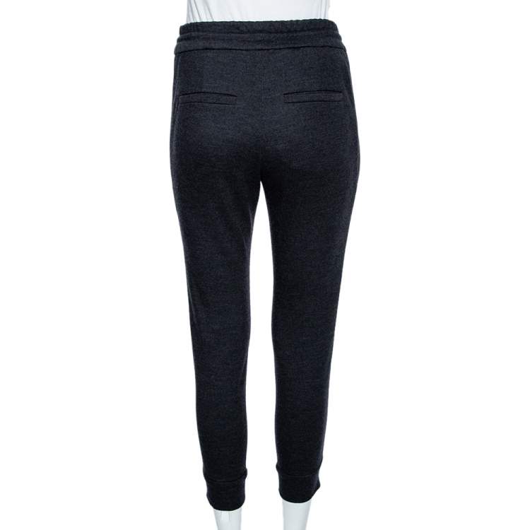 Pre Owned Brunello Cucinelli Dark Grey Wool & Silk Trim Detailed Joggers XS
