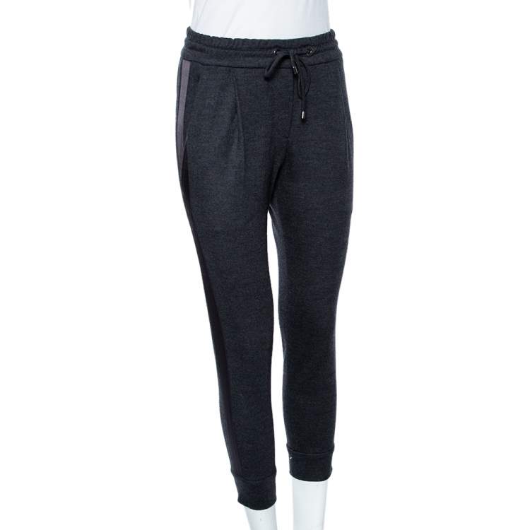 Pre Owned Brunello Cucinelli Dark Grey Wool & Silk Trim Detailed Joggers XS