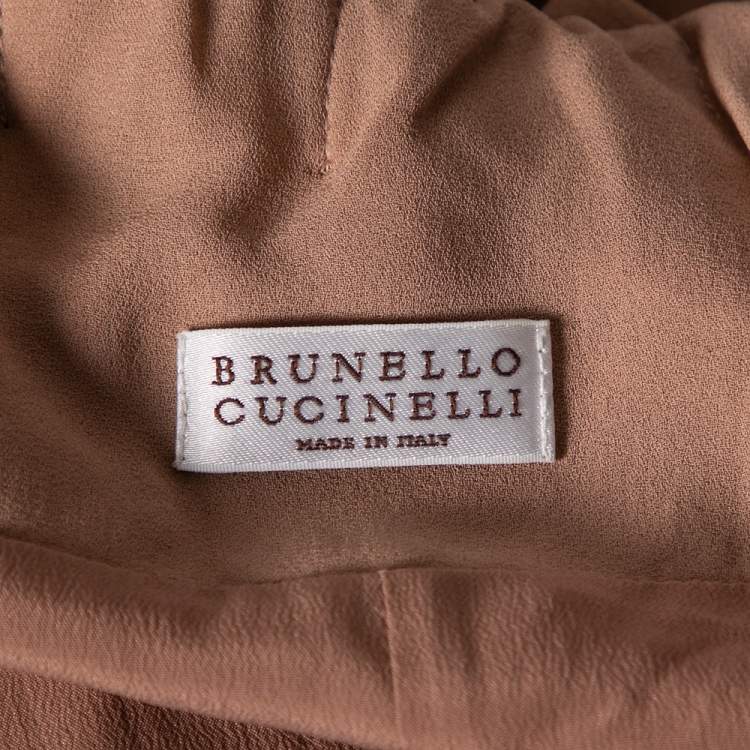 Pre Owned Brunello Cucinelli Nude Pink Silk Back Slit Detailed Strapless Midi Dress XS