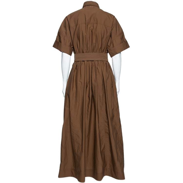 Pre Owned Brunello Cucinelli Brown Cotton Button Front Belted Dress S 