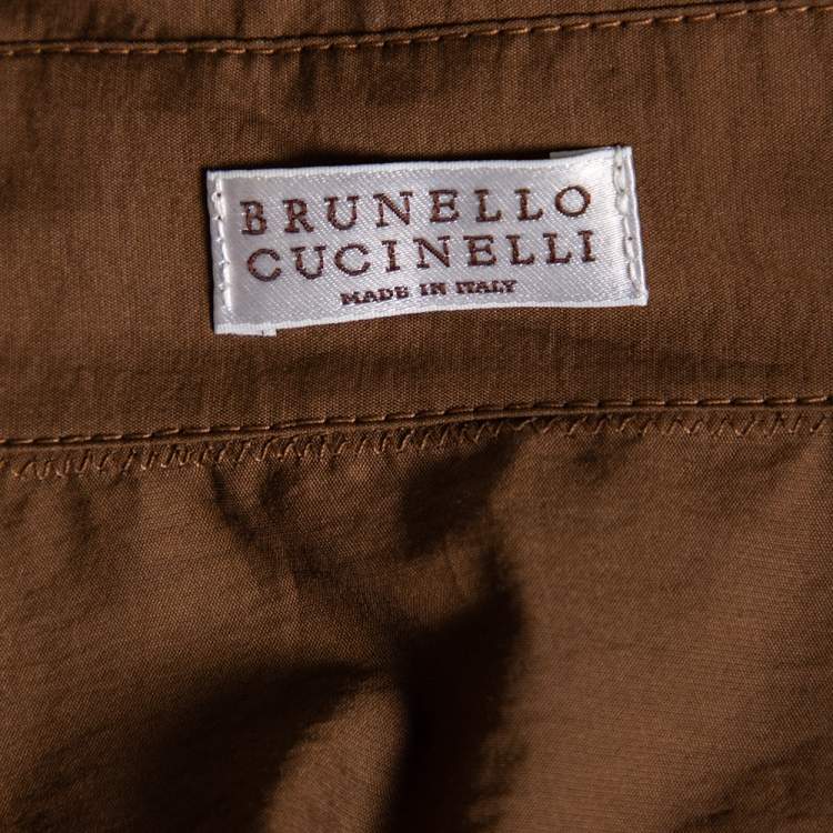 Pre Owned Brunello Cucinelli Brown Cotton Button Front Belted Dress S 