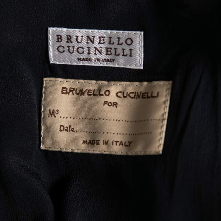 Pre Owned Brunello Cucinelli Blue Velvet & Satin Lapel Detailed Double Breasted Blazer M