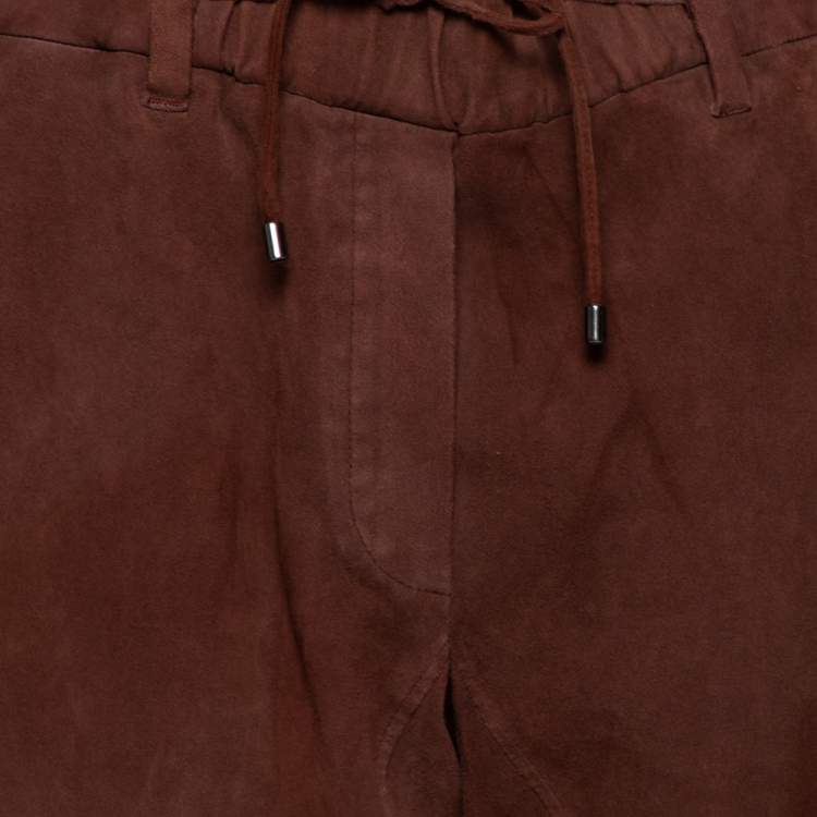 Pre Owned Brunello Cucinelli Brown Suede Elasticized Waist Detailed Pants M