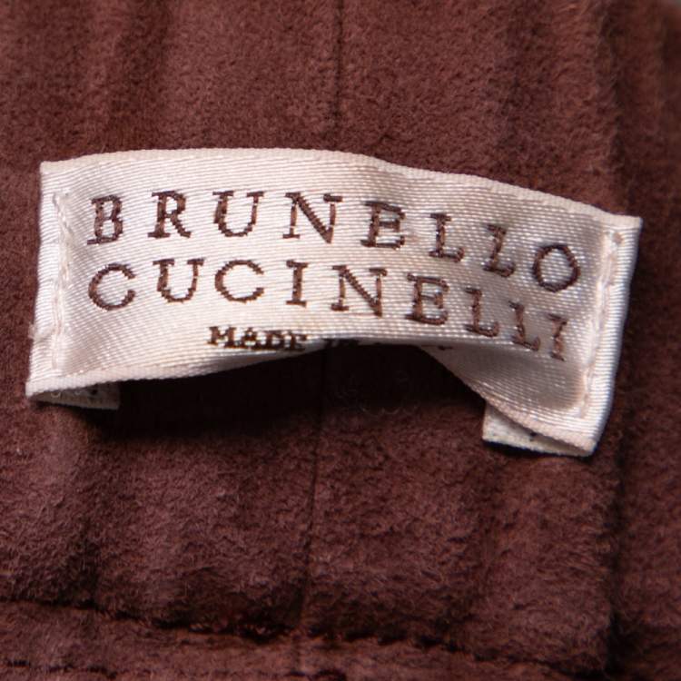 Pre Owned Brunello Cucinelli Brown Suede Elasticized Waist Detailed Pants M