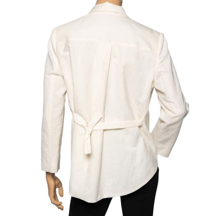 Pre Owned Brunello Cucinelli Cream Linen & Wool Embellished Detail Double Breasted Blazer L