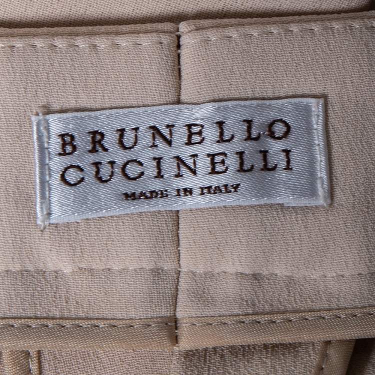 Pre Owned Brunello Cucinelli Beige Silk Crepe Pants M