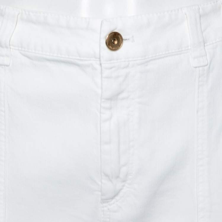 Pre Owned Brunello Cucinelli White Cotton Cropped Cargo Pants M