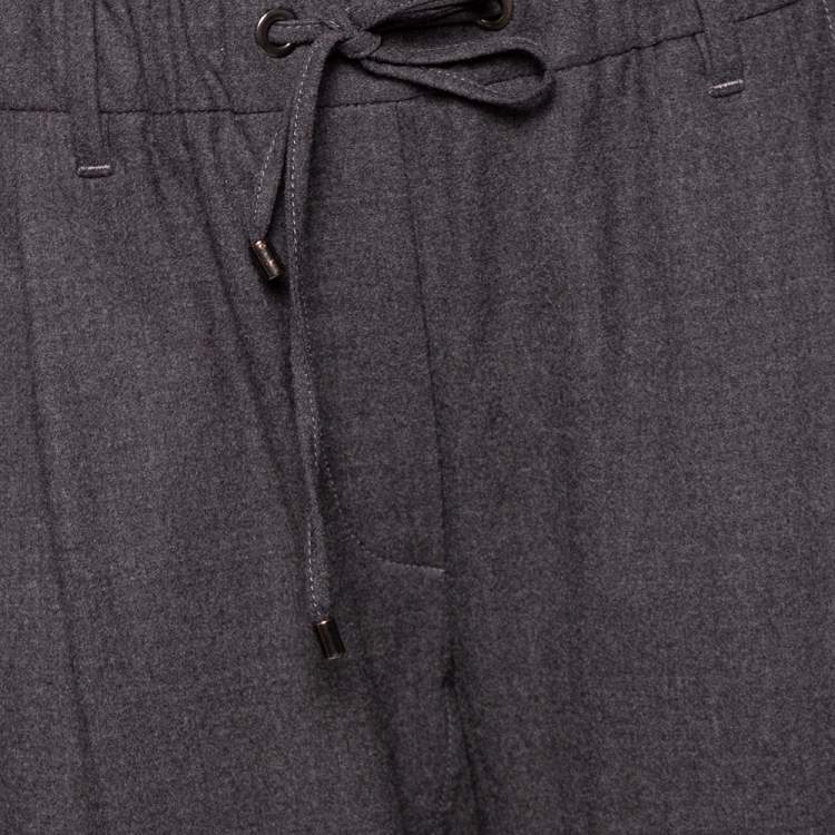 Pre Owned Brunello Cucinelli Charcoal Grey Wool Drawstring Detail Pants M