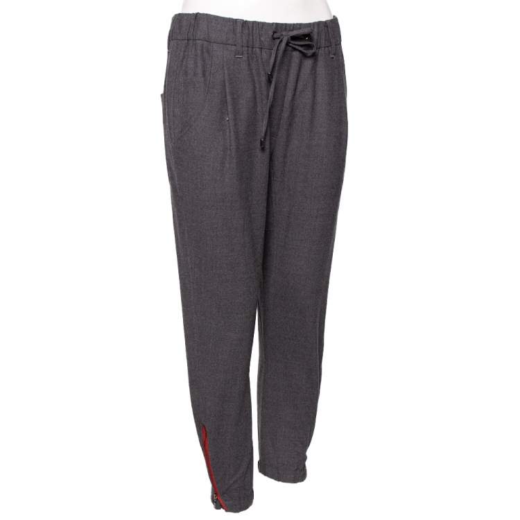 Pre Owned Brunello Cucinelli Charcoal Grey Wool Drawstring Detail Pants M