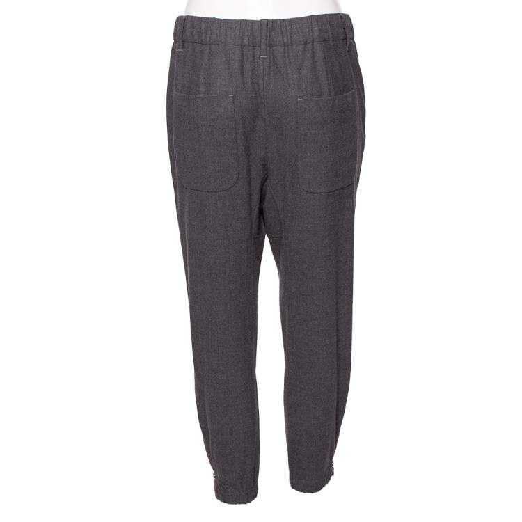 Pre Owned Brunello Cucinelli Charcoal Grey Wool Drawstring Detail Pants M