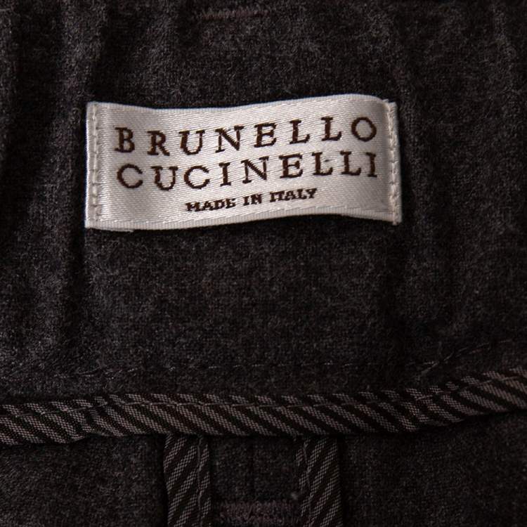 Pre Owned Brunello Cucinelli Charcoal Grey Wool Drawstring Detail Pants M