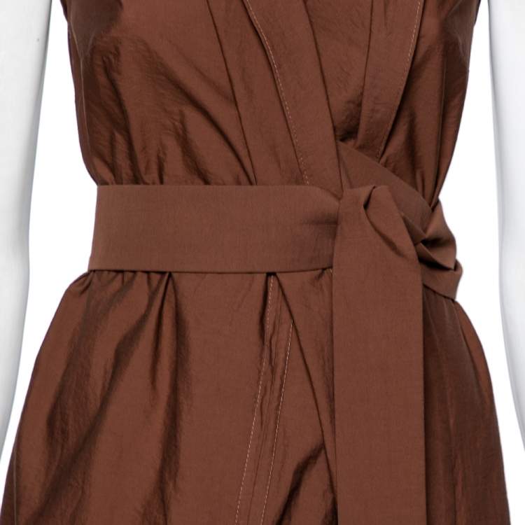 مملوكة مسبقًا Brunello Cucinelli Brown Cotton Wrap Style Maxi Dress XS