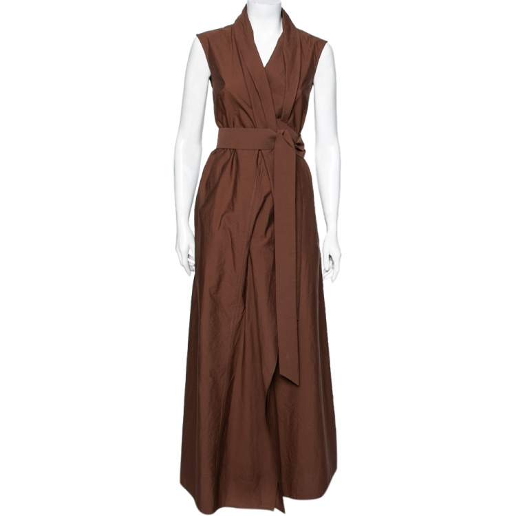 Brunello Cucinelli Brown Cotton Wrap Style Maxi Dress XS