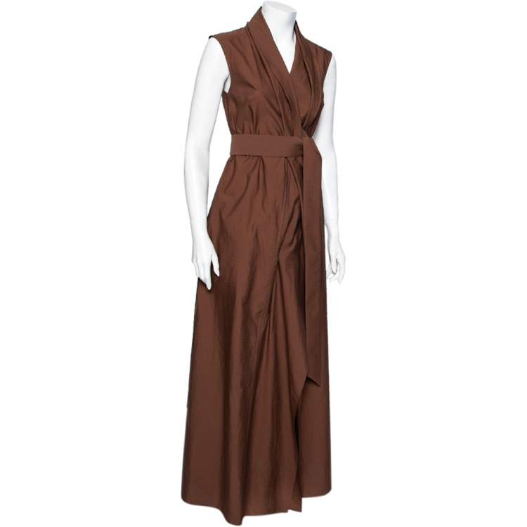مملوكة مسبقًا Brunello Cucinelli Brown Cotton Wrap Style Maxi Dress XS