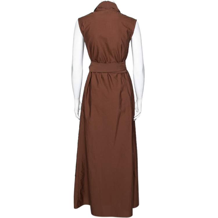 مملوكة مسبقًا Brunello Cucinelli Brown Cotton Wrap Style Maxi Dress XS
