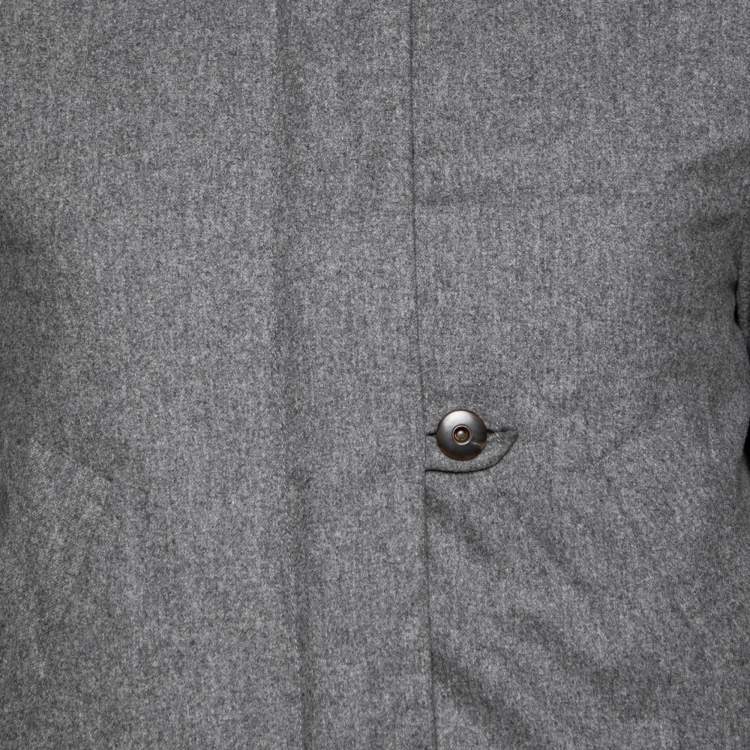 مملوكة مسبقًا Brunello Cucinelli Grey Wool & Leather Trimmed Hooded Jacket S