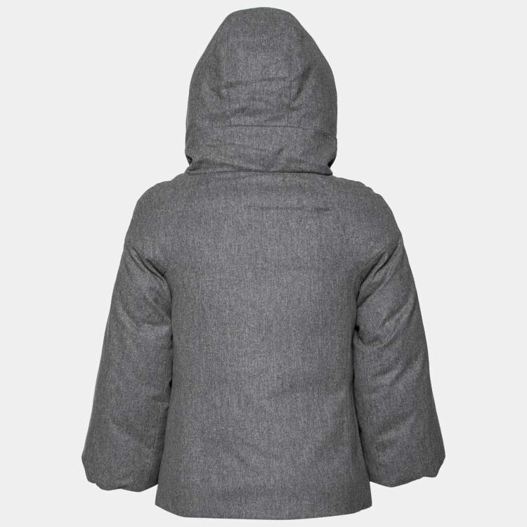 مملوكة مسبقًا Brunello Cucinelli Grey Wool & Leather Trimmed Hooded Jacket S