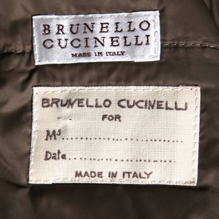 مملوكة مسبقًا Brunello Cucinelli Grey Wool & Leather Trimmed Hooded Jacket S