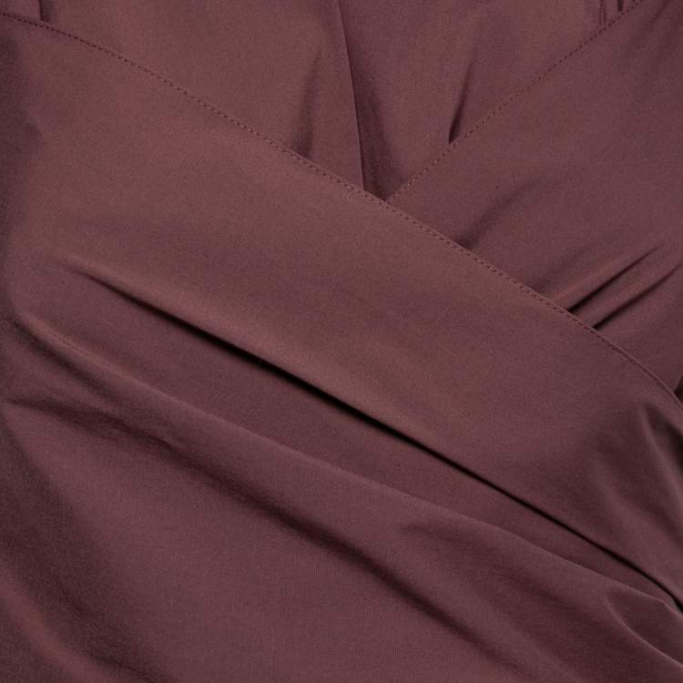 Pre Owned Brunello Cucinelli Burgundy Cotton Bead Embellished Wrap Detail Top M