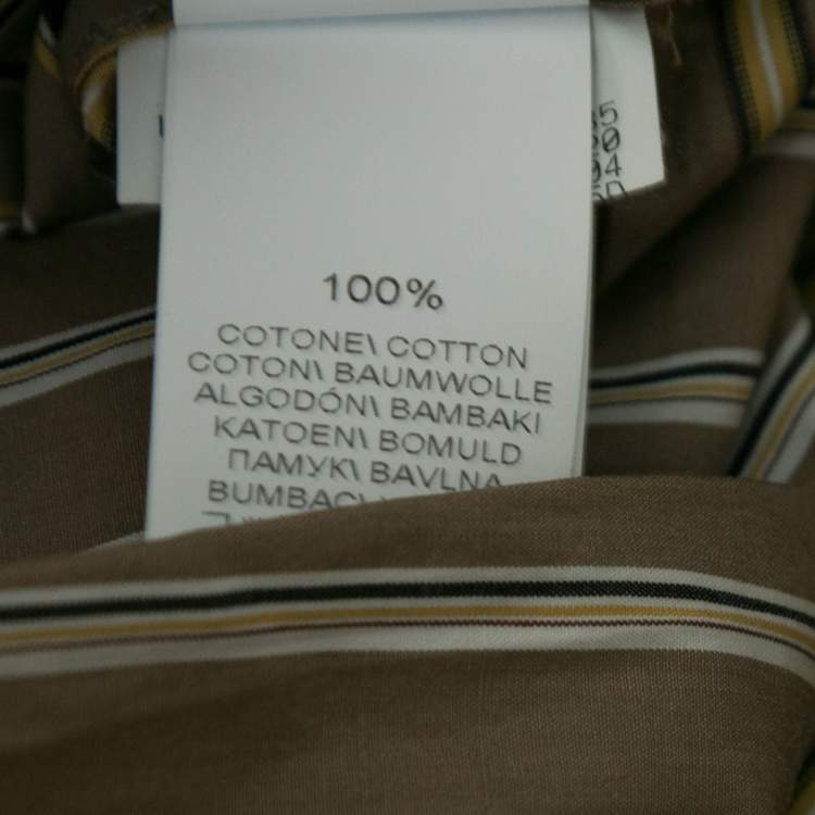 Pre Owned Brunello Cucinelli Brown Striped Cotton Belted Flared Shirtdress M 