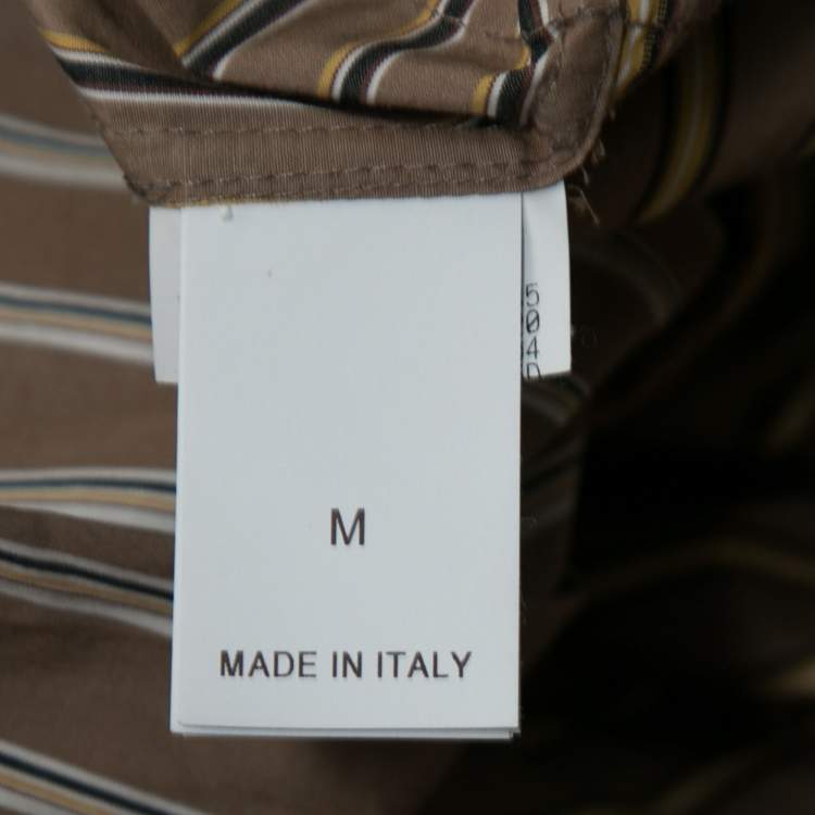 Pre Owned Brunello Cucinelli Brown Striped Cotton Belted Flared Shirtdress M 