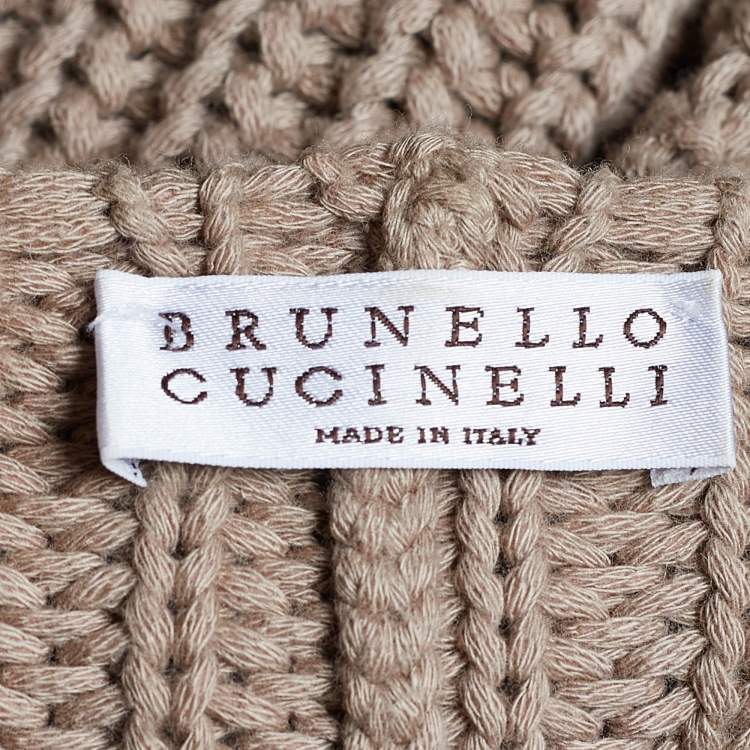 مملوكة مسبقًا Brunello Cucinelli Brown Chunky Rib Knit High Low Cardigan M