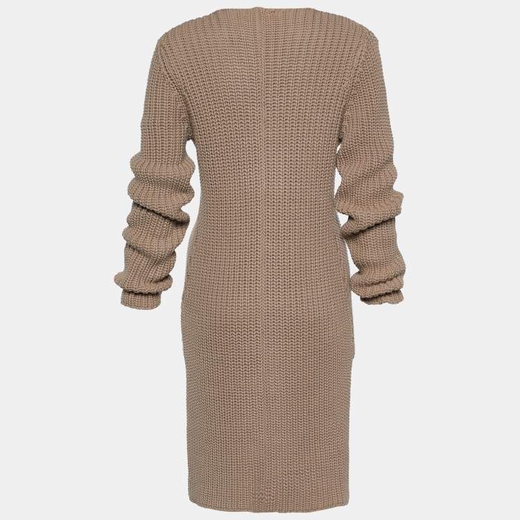 مملوكة مسبقًا Brunello Cucinelli Brown Chunky Rib Knit High Low Cardigan M