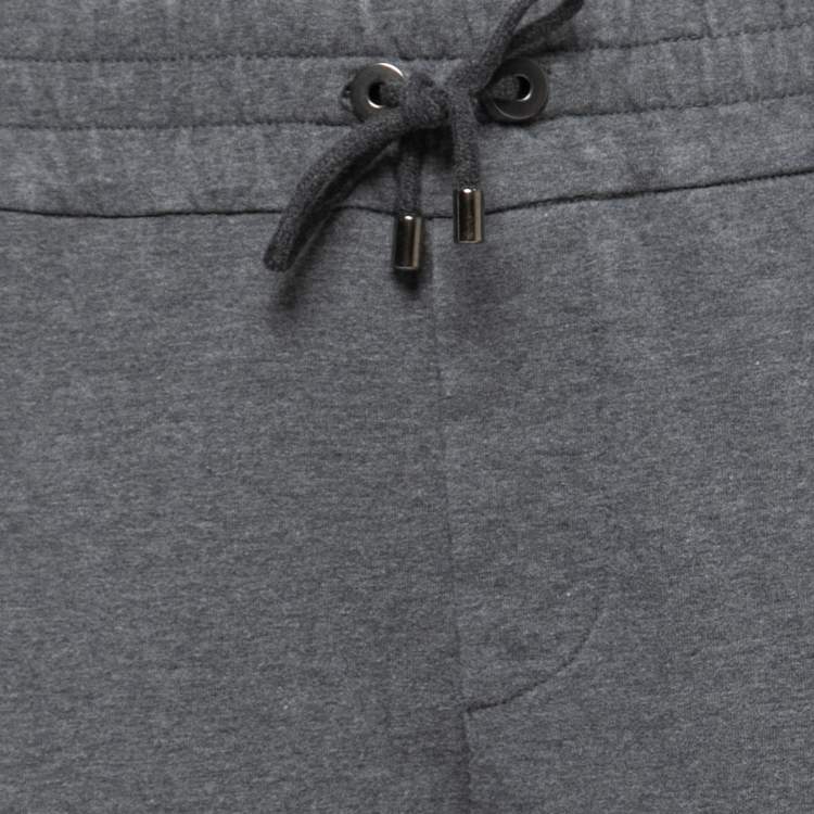 Pre Owned Brunello Cucinelli Grey Cotton Metallic Rib Knit Trimmed Joggers XS