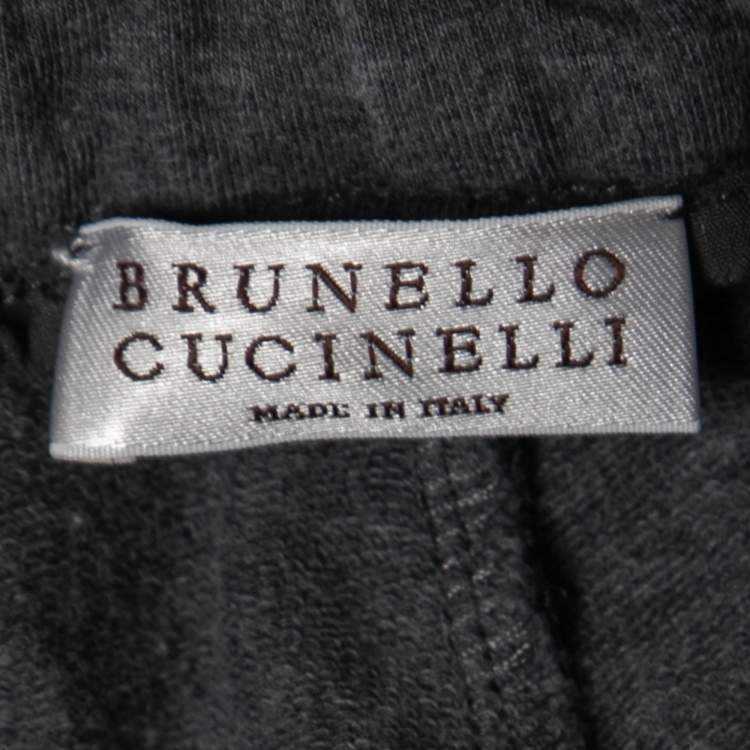 Pre Owned Brunello Cucinelli Grey Cotton Metallic Rib Knit Trimmed Joggers XS